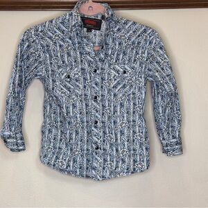 Rock&Roll Blue Patterned Kids snap Shirt size S